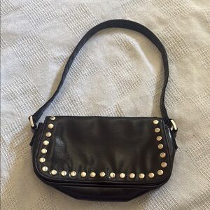 Black Studded Leather Shoulder Bag